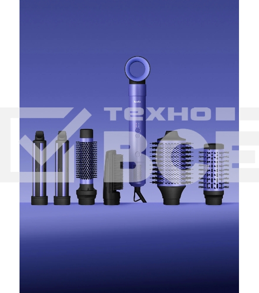 Фен-щетка с ионизацией Tuvio HBI1415, 7 насадок, фиолетовый