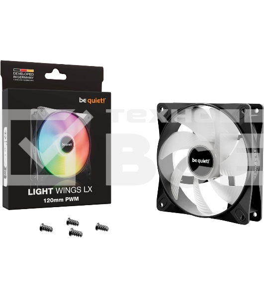 Вентилятор для корпуса be quiet! LIGHT WINGS LX 120мм PWM (120x120x25мм, 4-pin PWM, ARGB, 51.5CFM, 25.5dBA, 1600RPM, черный)