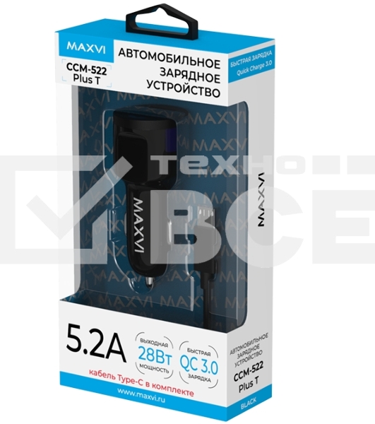 Автомобильное зарядное устройство Maxvi CCM-522 Plus T черный 5.2A
