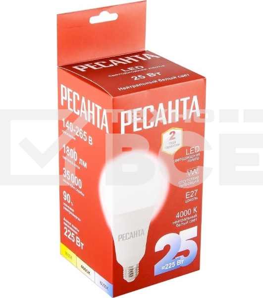 Лампа светодиодная Ресанта LL-R-A95-25W-230-4K-E27 груша