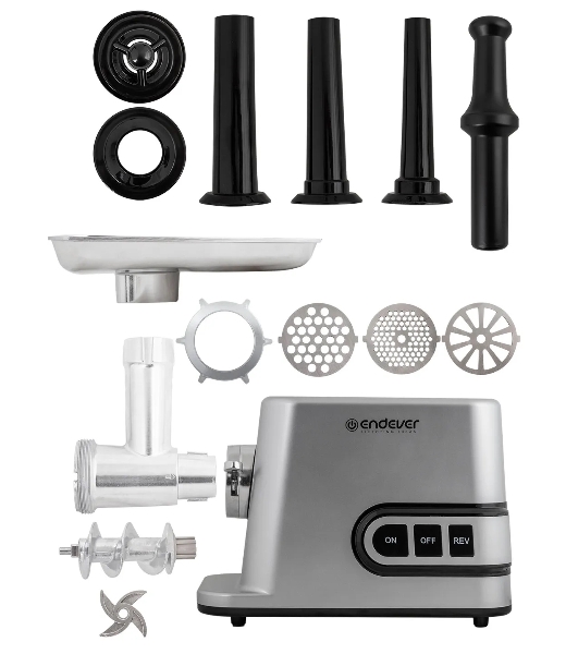 Мясорубка электрическая Endever Sigma-112 серебристый, 4500 Вт, 3 кг/мин, реверс, защита от перегрузки, металлический лоток, насадки - 5