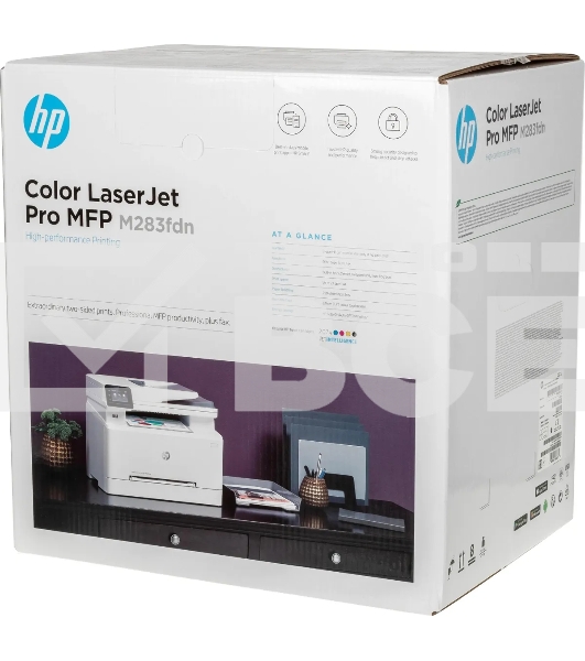 МФУ лазерный HP Color LaserJet Pro M283fdn (7KW74A), A4, цветной, печ. до 21 стр/мин., скан. до 26 стр/мин. (ч/б) 22 стр/мин. (цвет), 600 x 600 dpi (печать) 300x300dpi (скан.), USB, RJ-45, Air Print, Mopria