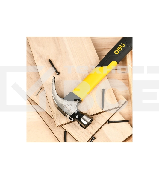 Молоток-гвоздодер Deli DL5001F 225 гр магнит, противоскользящий боек, фиберглассовая рукоять