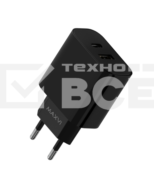 Сетевое зарядное устройство Maxvi CHL-602PD 30W, 6A, QC 3.0, 1xUSB-A, 1xUSB-C, черный
