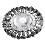 Щетка для УШМ Denzel 125 мм, плоская, крученая нержавеющая проволока 0,5 мм, посадка 22,2 мм, фото 1