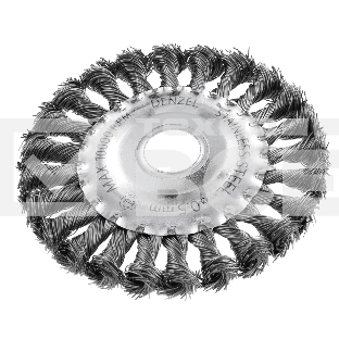 Щетка для УШМ Denzel 125 мм, плоская, крученая нержавеющая проволока 0,5 мм, посадка 22,2 мм