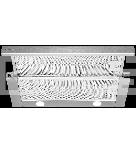 Встраиваемая вытяжка Kuppersberg SLIMTURBO 60 X, ширина 60 см, отвод/рециркуляция, 1500 м3/час, механическое управление, 3 скорости, освещение 2х2 Вт, металлические жироулавливающие фильтры, угольный фильтр KF-ES (опция), 63.4 дБ, обратный клапан, шхвхг:5