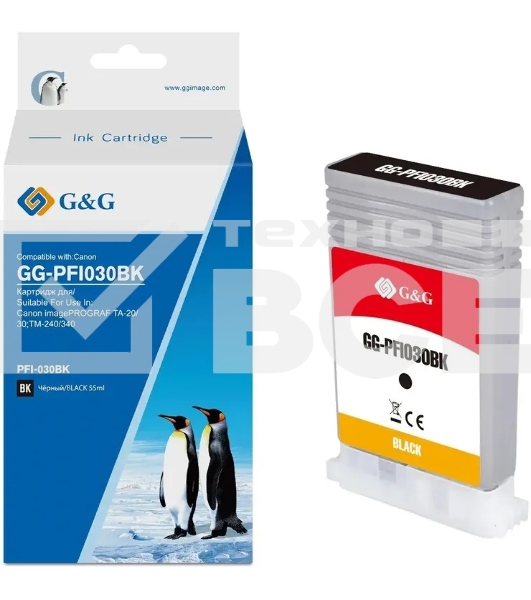 Картридж струйный G&G GG-PFI030BK PFI-030BK черный (55мл) для Canon imagePrograf TA-20/30 TM-240/340