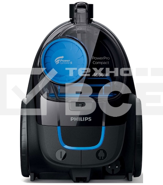 Пылесос Philips PowerPro Compact FC9350/01 черный/синий, 360/1800 Вт, уборка сухая, пылесборник контейнер, 1.5 л