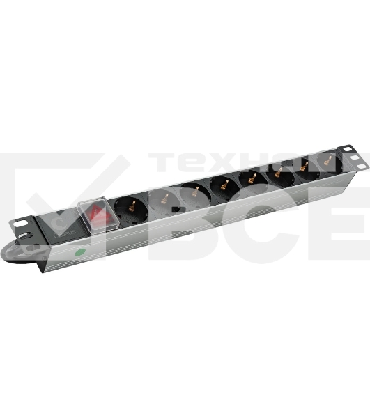 Блок силовых розеток Cabeus, Shuko х 8, вход IEC 320 C14, для шкафов, шнур 2 м, 50х490х50 мм (ВхШхГ), 10А, выключатель, черный