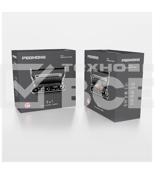 Гриль Redmond SteakMaster GM-303 cерый, 2200 Вт, дисплей, таймер, антипригарное покрытие