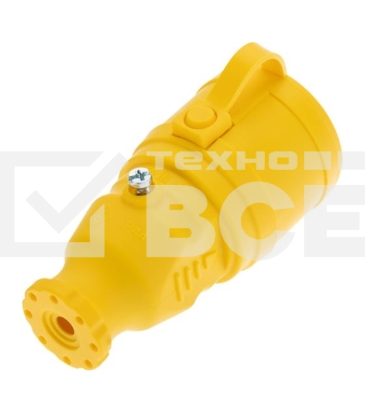 Розетка переносная влагозащищенная Rexant с крышкой, с/з, 16 А, IP44, каучук, желтый