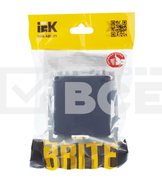 Розетка 1-местная IEK BRITE РСбш10-3-БрМ с заземлением, с защитными шторками и крышкой, 16А, IP20, маренго