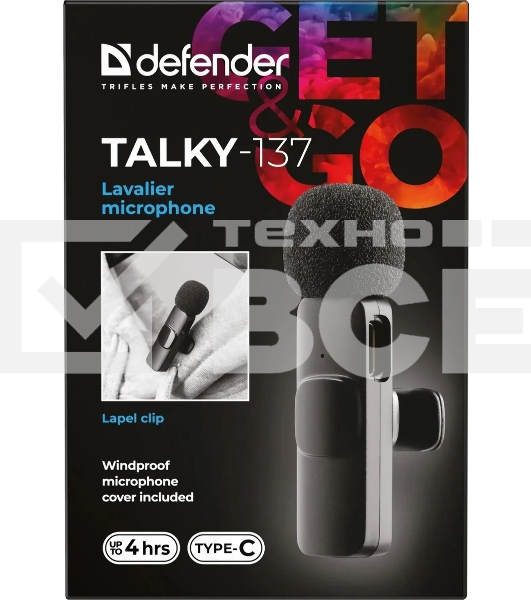Петличный микрофон Defender Talky-137 wrls, черный, на прищепке, 1шт