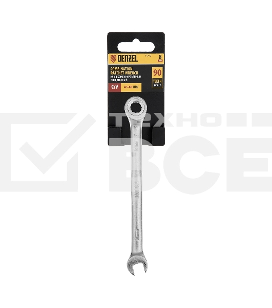 Ключ комбинированный трещоточный Denzel 14702 8 мм, CrV, матовый хром