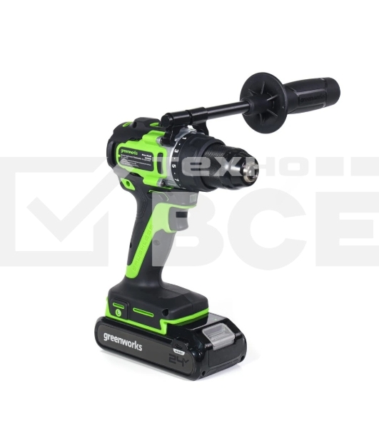 Дрель-шуруповерт аккумуляторная Greenworks GD24DD90 24V, 90 Нм, бесщеточная, 45/90Нм,2х4Ач,ЗУ,кор 3707507CUD