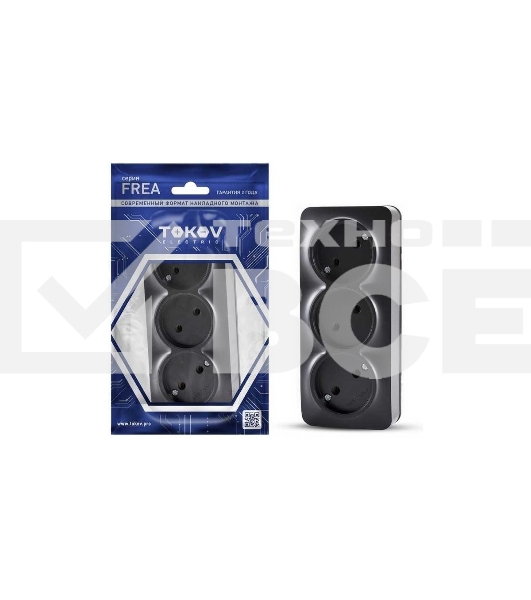 Розетка 3-м TOKOV ELECTRIC ОП Frea 16А IP20 250В без заземл. АБС-пластик, карбон