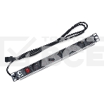 Блок силовых розеток Cabeus, Shuko х 8, вход IEC 320 C14, для шкафов, шнур 2 м, 50х490х50 мм (ВхШхГ), 10А, выключатель, черный, фото 1