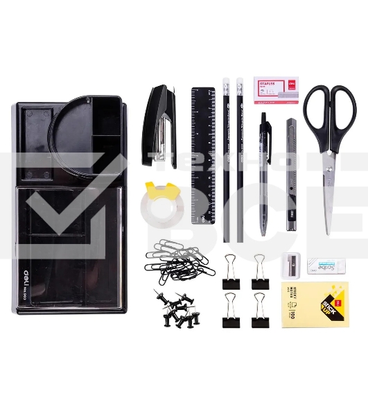 Настольный набор Deli E38254 (16 предметов) пластик, черный