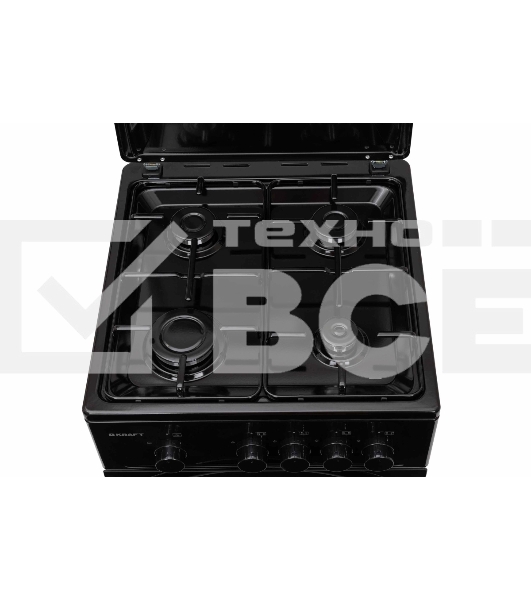 Плита газовая Kraft KF-FSK5301GBL черный, конфорок 4 газовых, духовка 58 л, 50 см x 85.5 см x 55.6 см