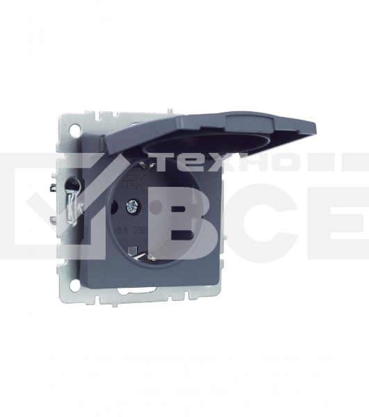 Розетка 1-местная IEK BRITE РСбш10-3-БрМ с заземлением, с защитными шторками и крышкой, 16А, IP20, маренго