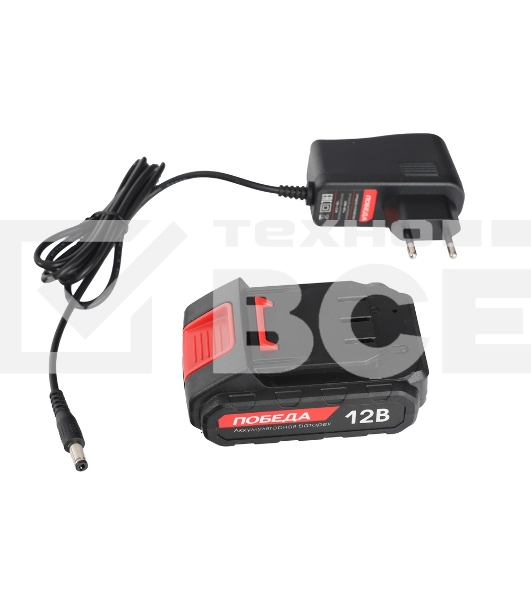 Дрель-шуруповерт аккумуляторная ПОБЕДА ДА-12/1Ли, 12В, 32 нм, быстрая зарядка, 1 батарея, цветная коробка