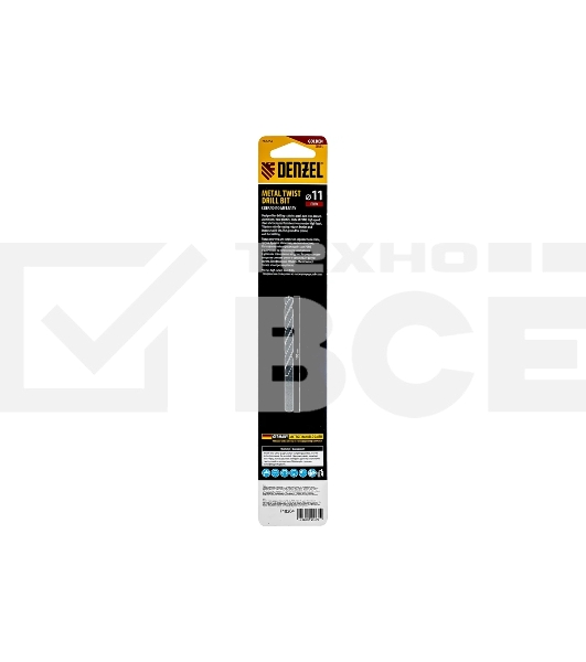 Сверло спиральное по металлу Denzel 11 х 195 мм, Р6М5, Golden Tip, удлиненное