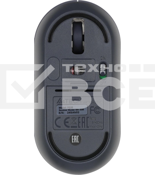 Мышь беспроводная A4Tech Fstyler FG20 пепельный/синий, 2000 dpi, радиоканал, USB, кнопки - 4