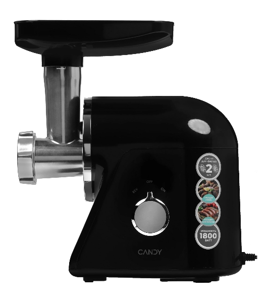 Мясорубка электрическая Candy CG-102 черный, 1800 Вт, 2.4 кг/мин, реверс, защита от перегрузки, металлический лоток, насадки - 5