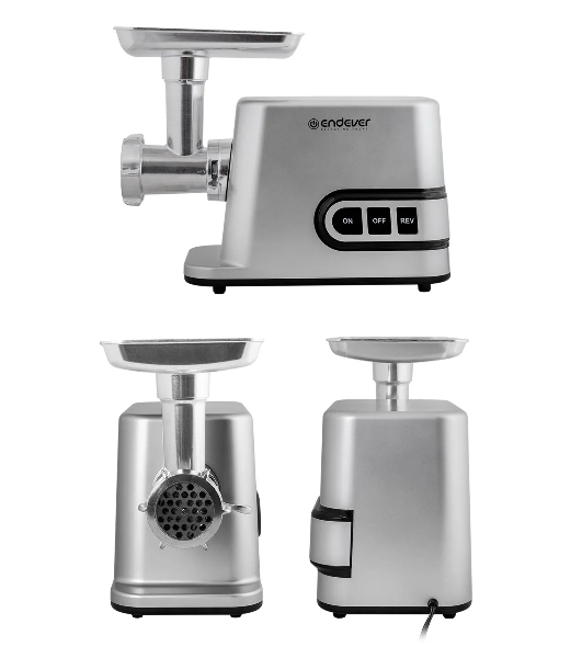 Мясорубка электрическая Endever Sigma-112 серебристый, 4500 Вт, 3 кг/мин, реверс, защита от перегрузки, металлический лоток, насадки - 5