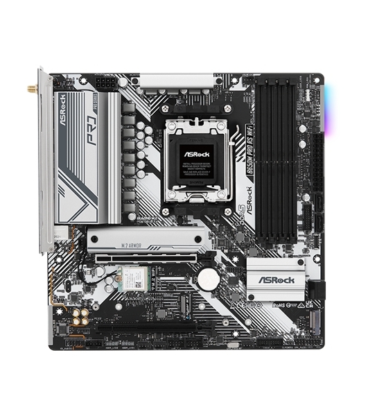 Материнская плата ASRock B650M PRO RS WIFI, Socket AM5, AMD B650, 4xDDR5-5200, HDMI+DP, 2xPCI-Ex16, 4xSATA3(RAID 0/1/10), 3xM.2, 8 Ch Audio, 1x2.5GLan, WiFi, (4+4)xUSB2.0, (3+4)xUSB3.2, (1+1)xUSB3.2 Type-C™, mATX, RTL,