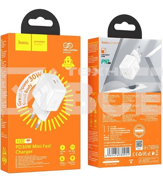 Сетевое зар./устр. Hoco N32 Glory White 30W 3A+2A+1.5A (PD+QC+AFC) USB Type-C универсальное белый