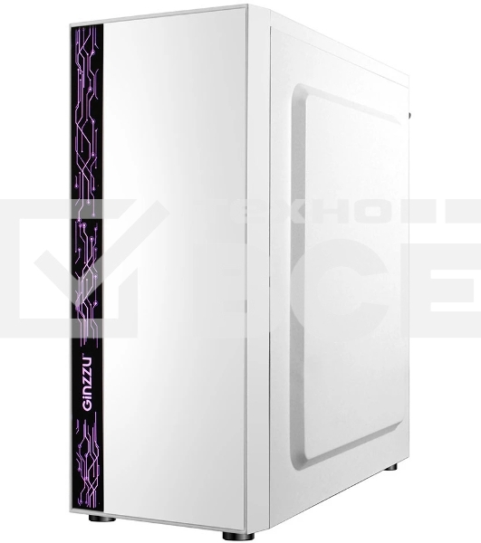 Компьютерный корпус Ginzzu A390 белый Window RGb подсветка 1хUSB 3.0, 2хUSB 2.0, AU