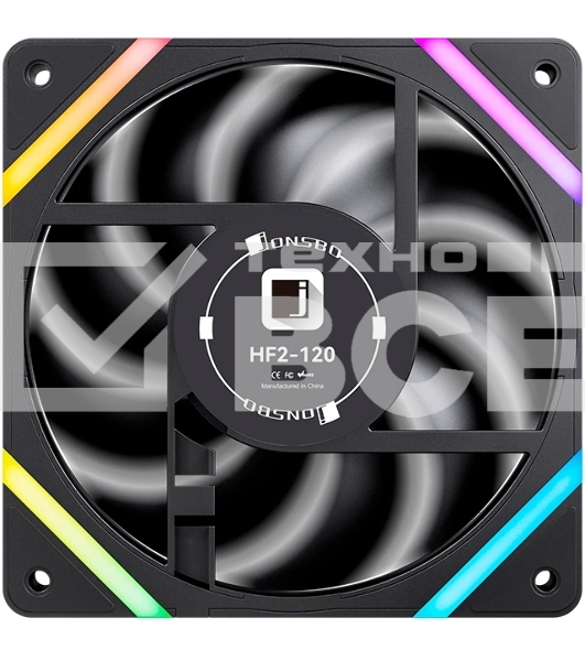 Вентилятор для корпуса JONSBO HF2-120BR Reverse (120x120x25мм, 4-pin PWM, ARGb, 63.3CFM, 29.5dBA, 2200RPM, черный)