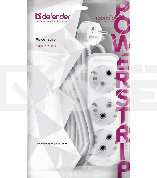 Удлинитель DEFENDER (99369) R330 16 А, 3 роз х 10 м, белый