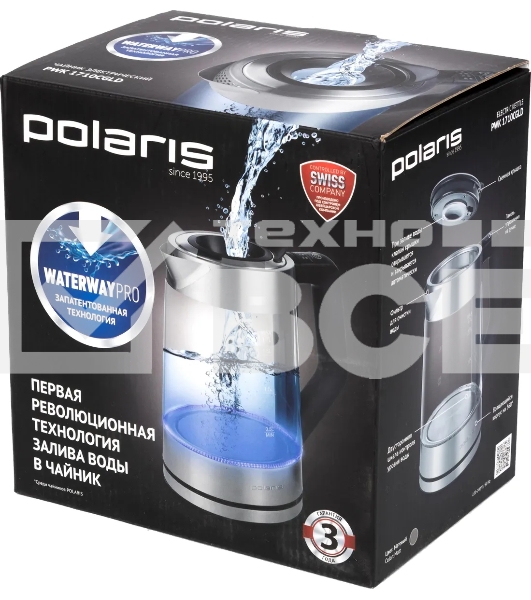 Чайник электрический POLARIS PWK 1710CGLD, 2200Вт, нержавеющая сталь