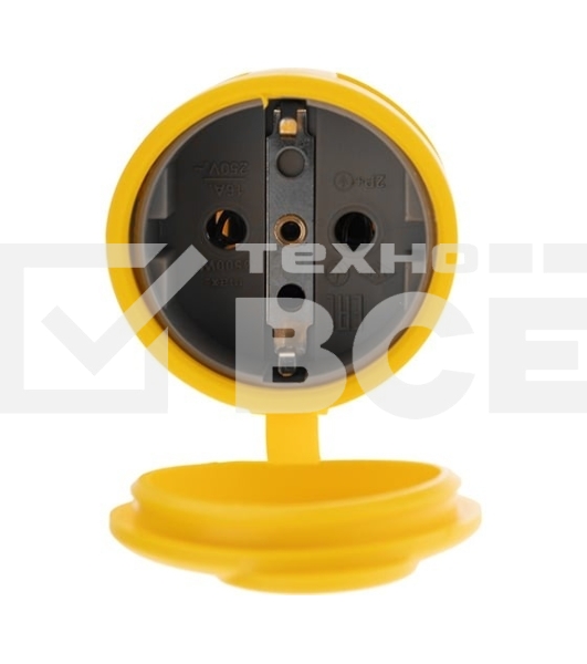 Розетка переносная влагозащищенная Rexant с крышкой, с/з, 16 А, IP44, каучук, желтый