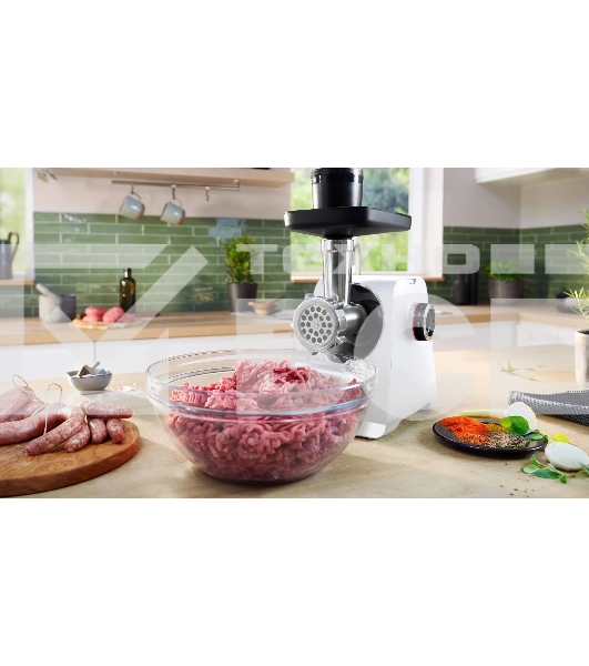 Мясорубка электрическая Bosch MFWS609W белый/черный, 2100 Вт, 3.5 кг/мин, реверс, насадки - 4