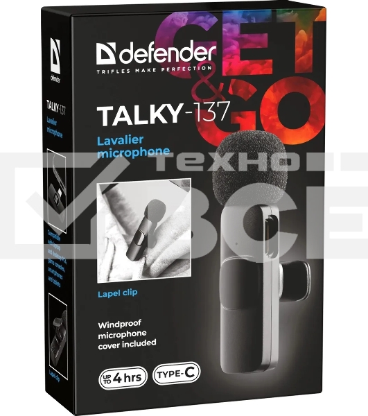 Петличный микрофон Defender Talky-137 wrls, черный, на прищепке, 1шт