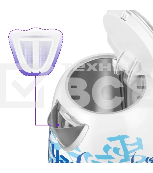 Чайник электрический Kitfort КТ-6772 1.7л. 2200Вт белый/синий корпус: металл/пластик