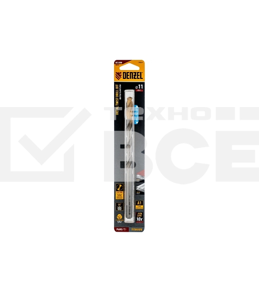 Сверло спиральное по металлу Denzel 11 х 195 мм, Р6М5, Golden Tip, удлиненное