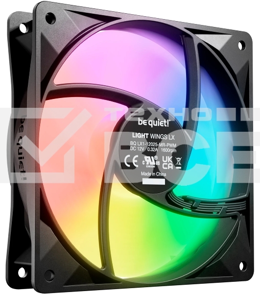 Вентилятор для корпуса be quiet! LIGHT WINGS LX 120мм PWM (120x120x25мм, 4-pin PWM, ARGB, 51.5CFM, 25.5dBA, 1600RPM, черный)