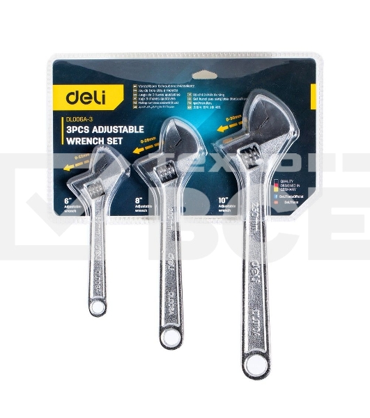 Набор разводных гаечных ключей Deli DL006A-3 3 шт 6