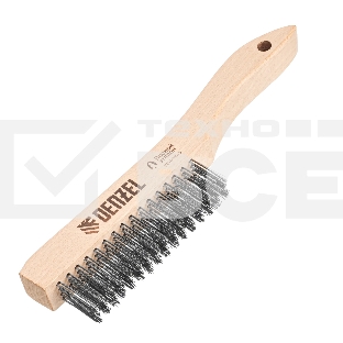 Щетка зачистная Denzel 4-х рядная, прямая проволока из нержавеющей стали с деревянной ручкой, EFP
