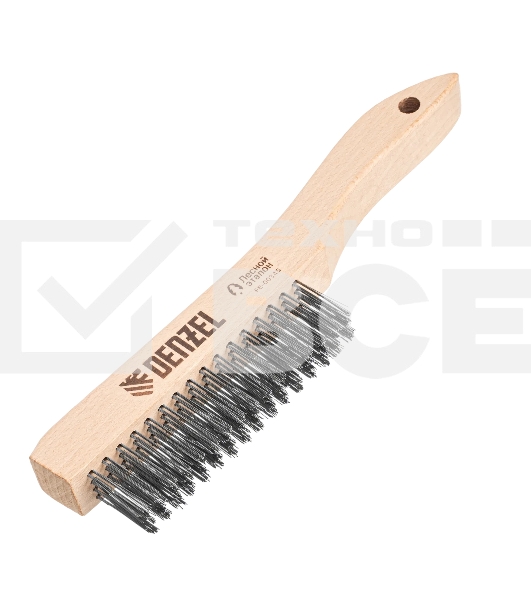 Щетка зачистная Denzel 4-х рядная, прямая проволока из нержавеющей стали с деревянной ручкой, EFP