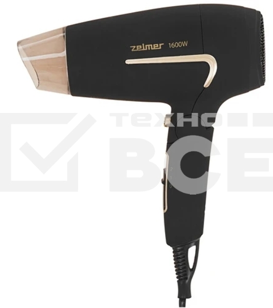 Фен Zelmer TRAVEL ZHD8321 черный/золотистый, 1600 Вт, компактный