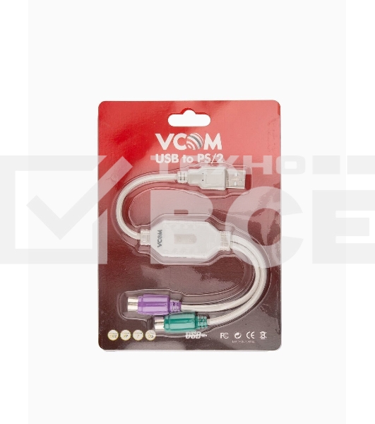 Кабель AM-2xPS/2 0.1м VCOM USB->2xPS/2 (адаптер для подключения PS/2 клавиатуры и мыши к USB порту), VUS7057