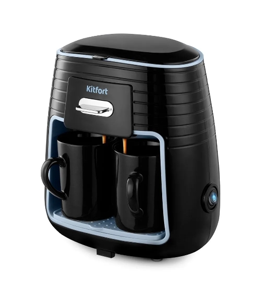 Кофеварка капельная Kitfort КТ-7447 черный/голубой, исп. кофе - молотый, 0.25 л, 450 Вт