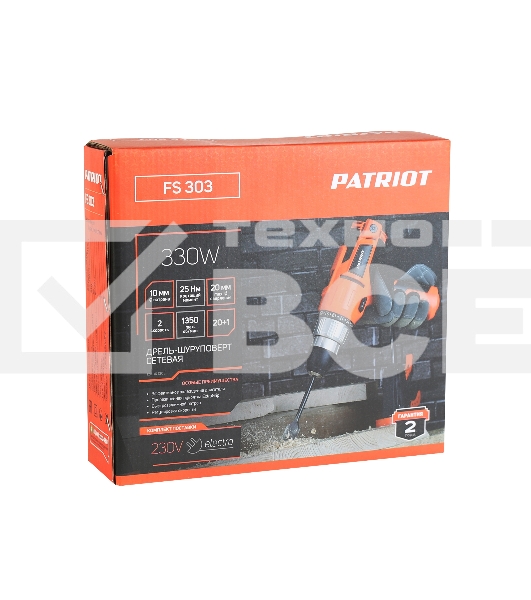 Дрель электрическая ударная PATRIOT FD 900h, 2 скорости, с ударом, мощность 1050Вт, макс.диаметр 16мм, глубиномер + дополнительная ручка
