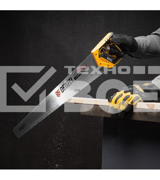 Ножовка по дереву Denzel 500 мм, 9 TPI, зуб 3D, двухкомпонентная рукоятка